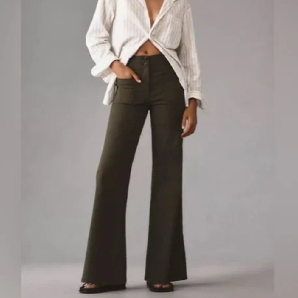 Anthropologie Olive Green Boot-Cut Pants